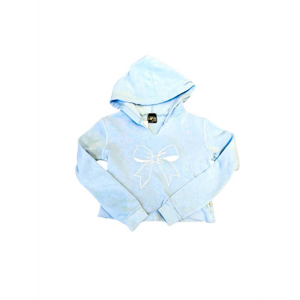 NEW LOVE JUNKIE girls' cropped fleece hoodie with bow in powder blue